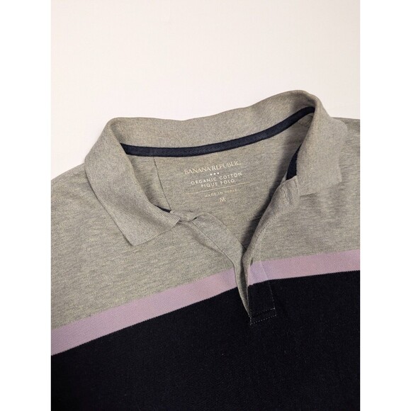 Banana Republic Organic Cotton Short Pique Polo Mens Gray Black Pink Medium - Picture 4 of 9